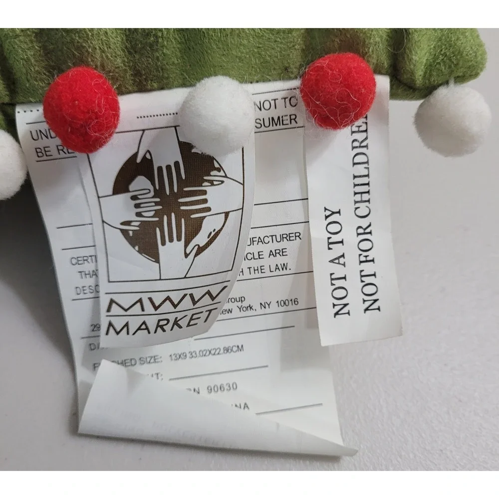MWW Market Be Naughty Save Santa a Trip Pillow Green Red Pom Pom 13x9
